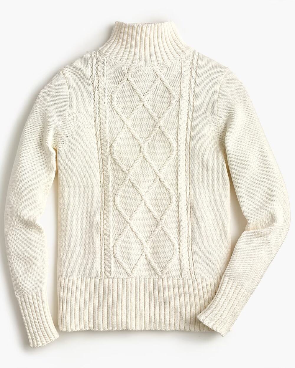 J.Crew XS Sweater Mockneck center cable-knit Ivory Fisherman Sweater 100% Cotton